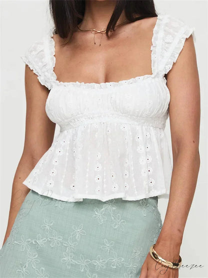 Ruched Casual Lace Edgy Aesthetic Crop Top WHITE / S croptop-250126
