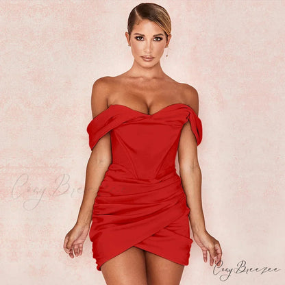 Ruched Corset Women’s Mini Dress Red / S