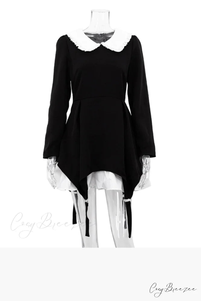 Ruched Fake Two-Pieces Dress with Doll Collar