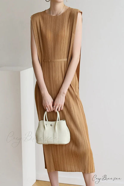 Ruched Lace-Up Midi Dress Brown / One Size