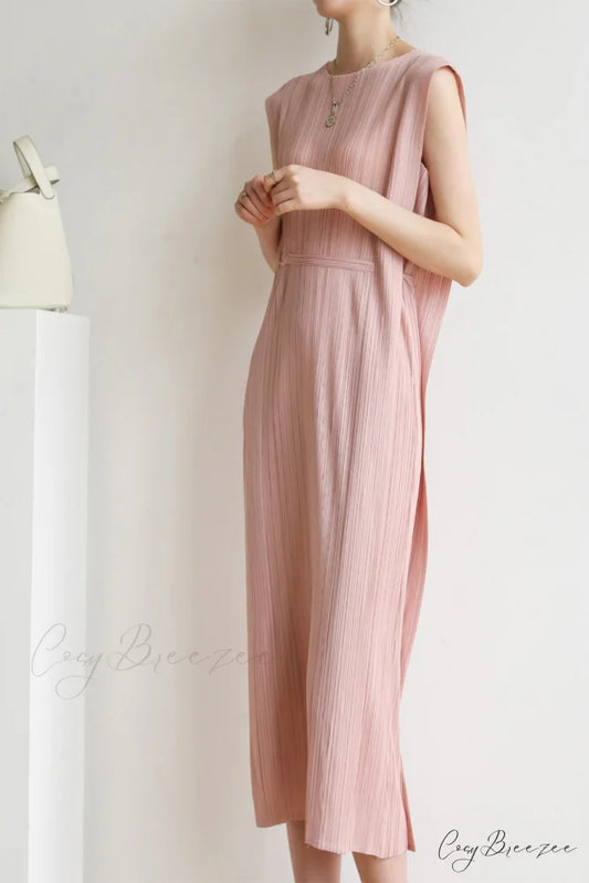 Ruched Lace-Up Midi Dress Pink / One Size