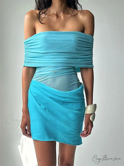 Ruched Mesh Party Mini Dress blue / S minidress-250223