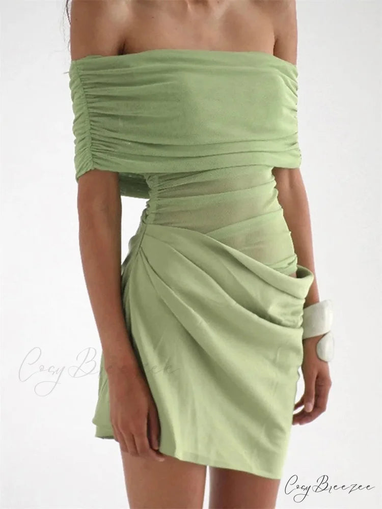 Ruched Mesh Party Mini Dress minidress-250223