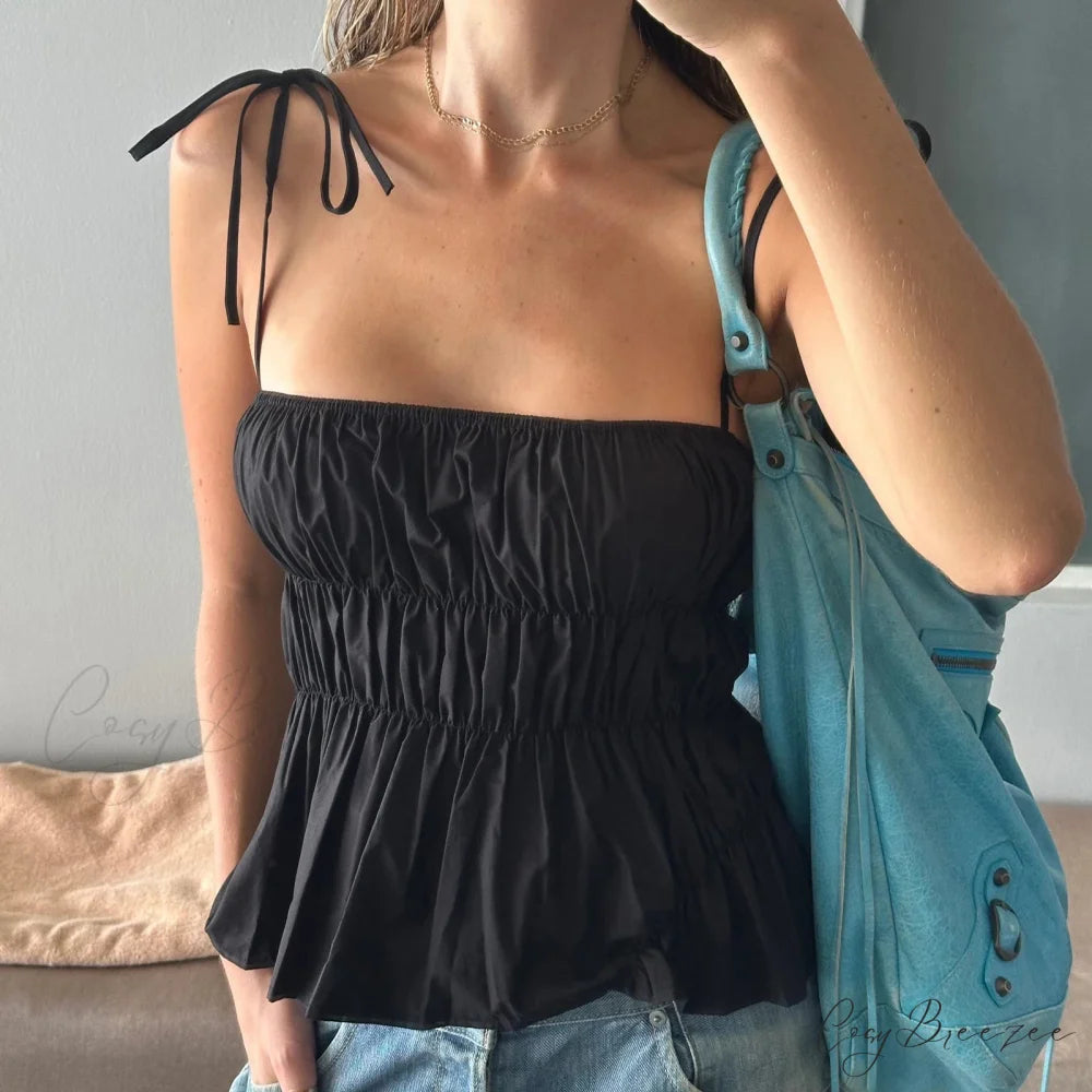 Ruched Open Back Slim Crop Top black / S croptop-250223
