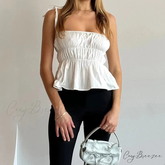 Ruched Open Back Slim Crop Top white / S croptop-250223