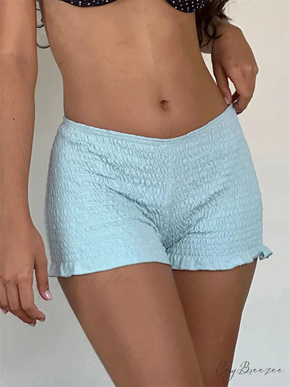 Ruched Ruffled Elastic Waist Shorts blue / S short-250223