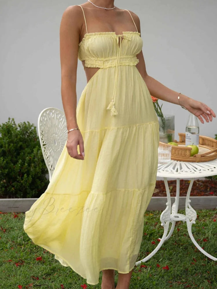 Ruched Tie-Up Stylish Strappy Maxi Dress