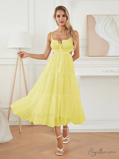 Ruched Tie-Up Stylish Strappy Maxi Dress