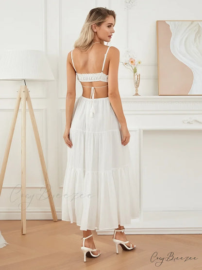 Ruched Tie-Up Stylish Strappy Maxi Dress