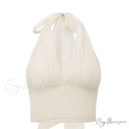 Ruched V-neck Bralette And Graceful Frill Mini Skirt Set Top / L