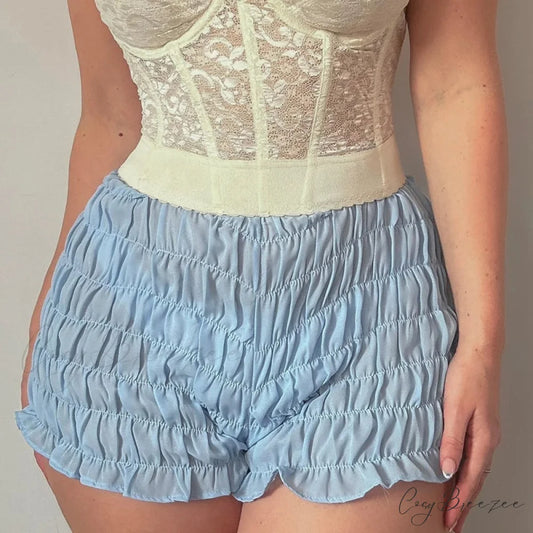 Ruched Wrap Bodycon Micro Shorts Blue / S short-250223