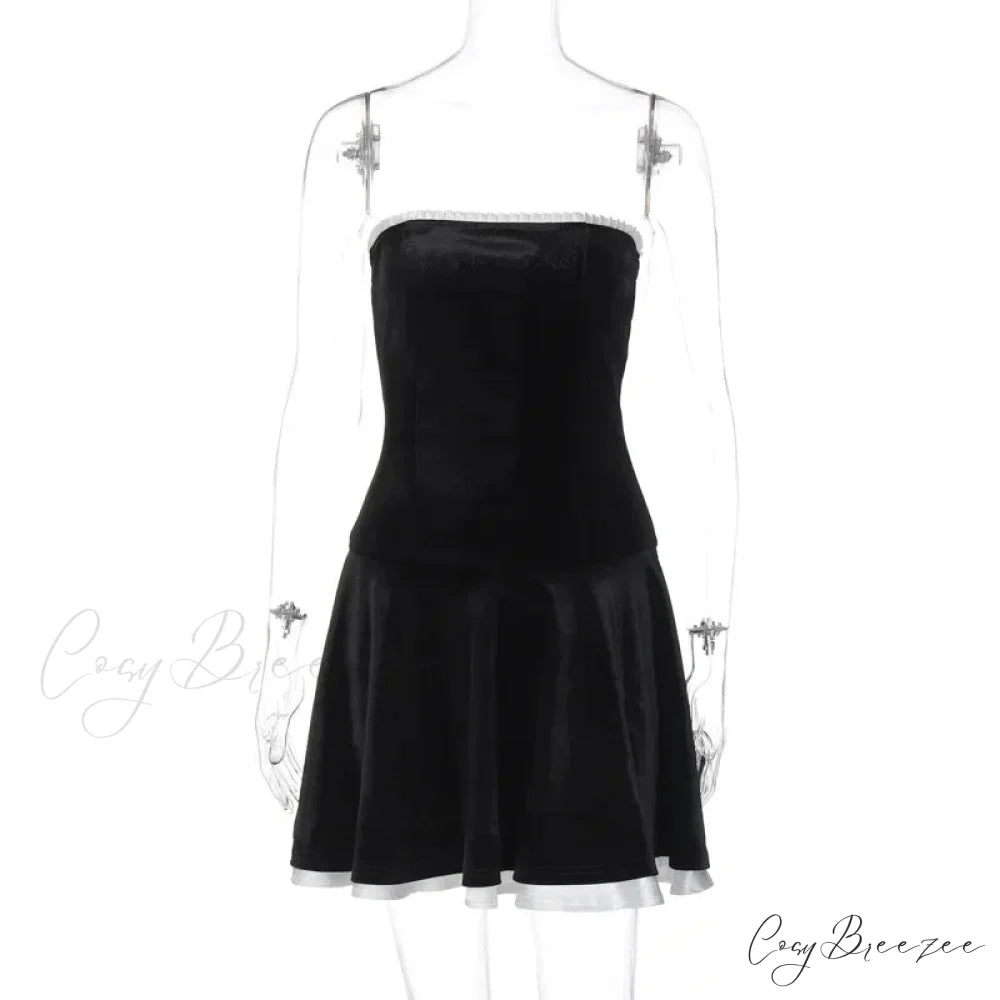 Ruffle Bodycon Off Shoulder Slim Party Mini Dress Black / S