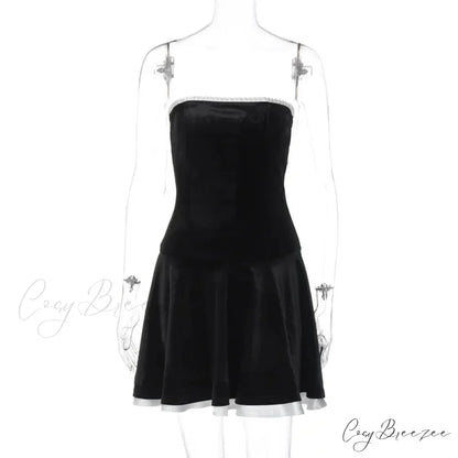 Ruffle Bodycon Off Shoulder Slim Party Mini Dress Black / S