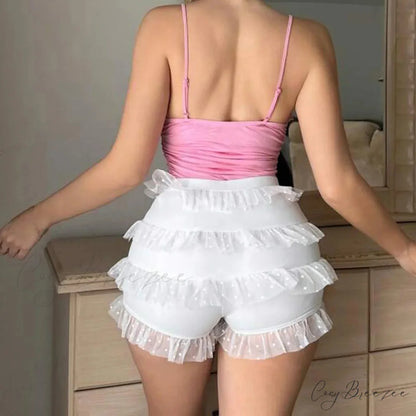 Ruffle Frilly Lace High-Waist Shorts short-250223