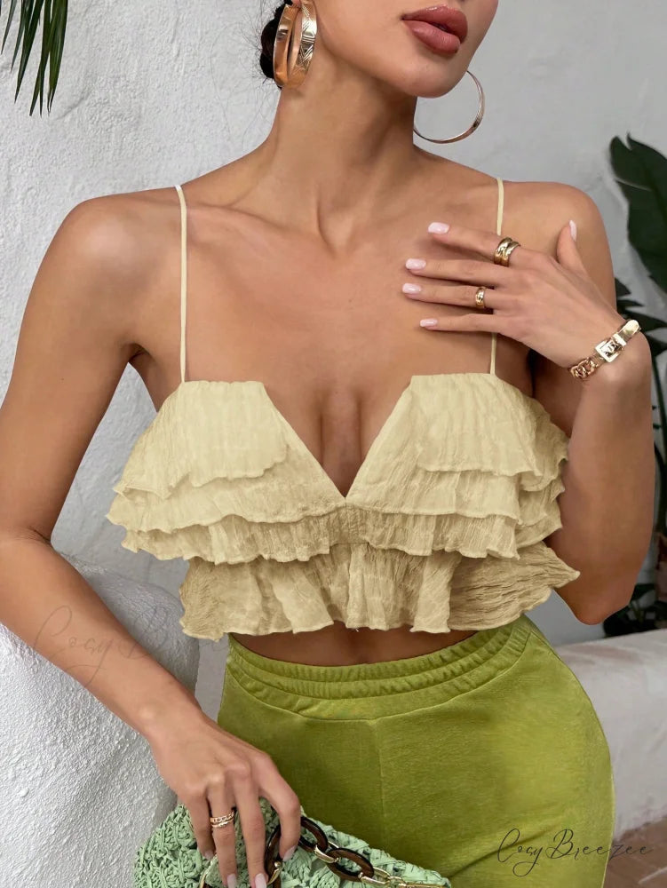 Ruffle Trim Crop Cami Top Apricot / XS