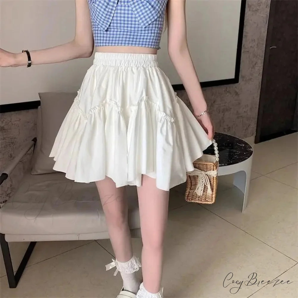 Ruffle White Mini Skirt Elegant Irregular Patchwork Skirt