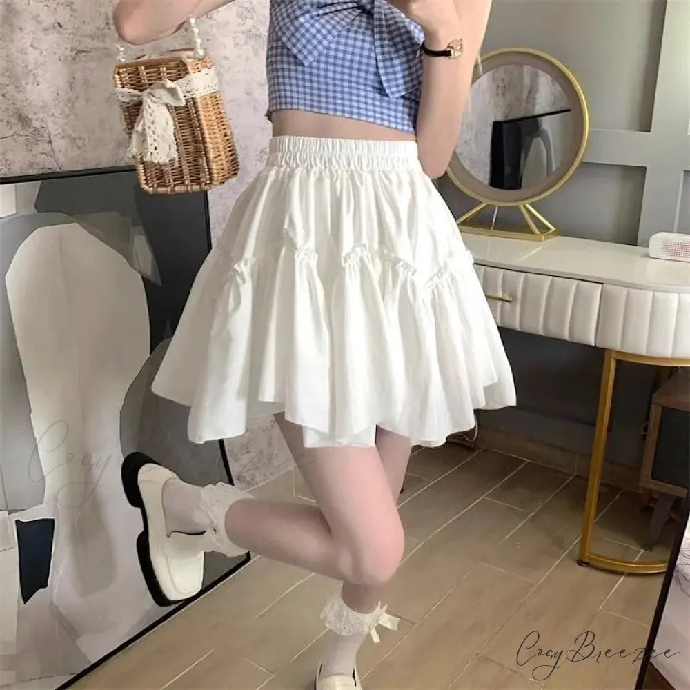 Ruffle White Mini Skirt Elegant Irregular Patchwork Skirt White / S