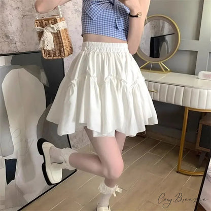 Ruffle White Mini Skirt Elegant Irregular Patchwork Skirt White / S