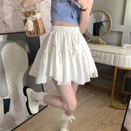 Ruffle White Mini Skirt Elegant Irregular Patchwork Skirt White / S