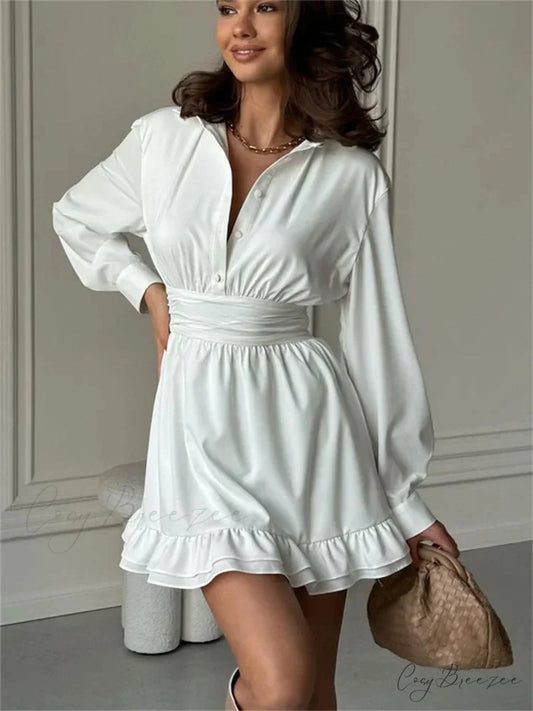 Ruffled Bandage Lace-Up Mini Gown WHITE / S minidress-250223
