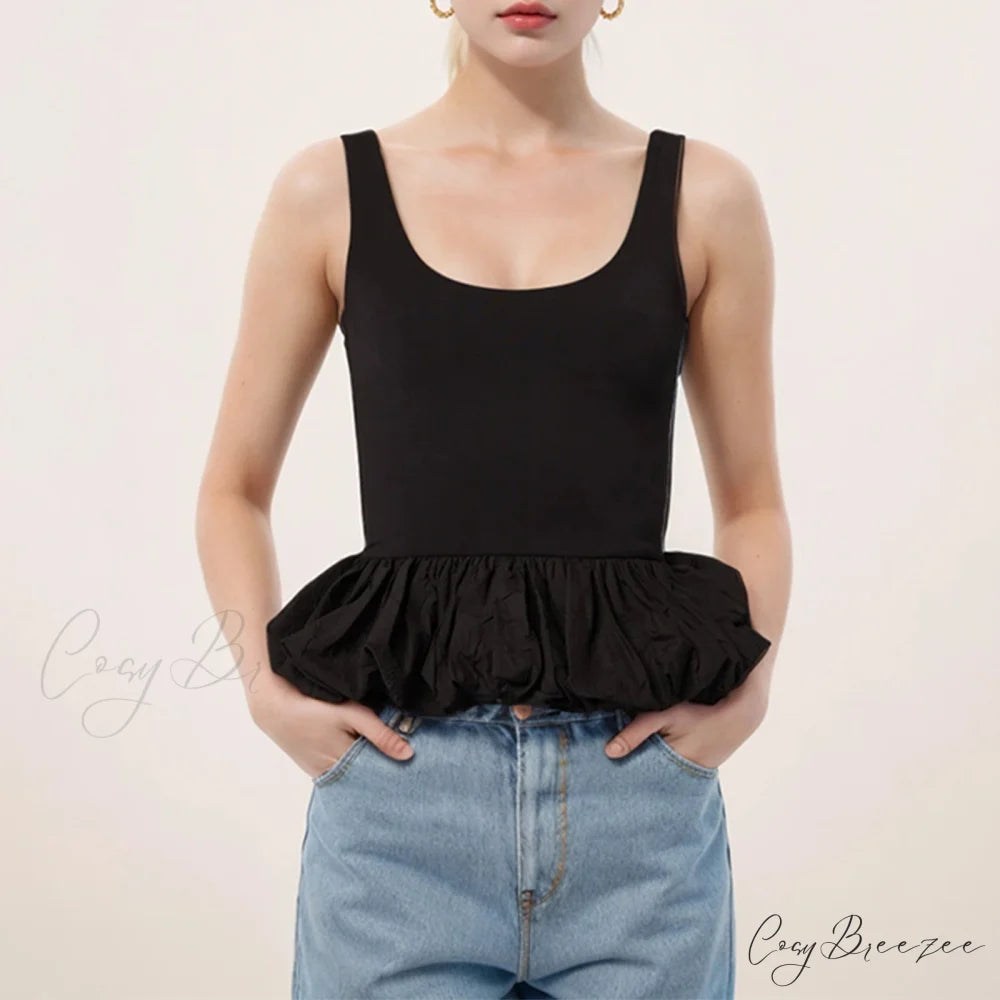 Ruffled Bubble Hem Crop Top Black / S croptop-250223