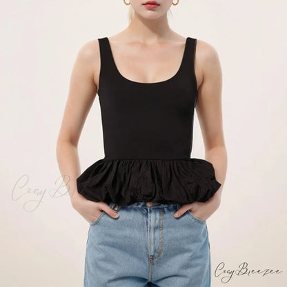 Ruffled Bubble Hem Crop Top Black / S croptop-250223