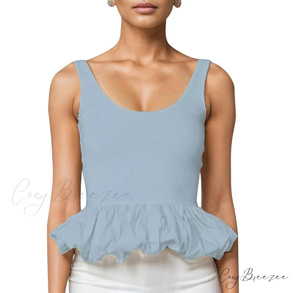 Ruffled Bubble Hem Crop Top Blue / S croptop-250223