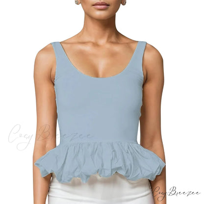Ruffled Bubble Hem Crop Top Blue / S croptop-250223