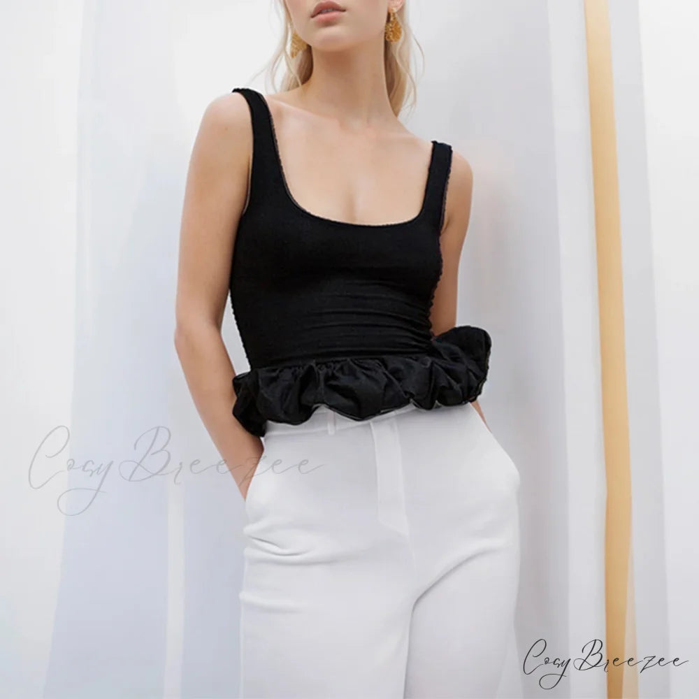 Ruffled Bubble Hem Crop Top croptop-250223