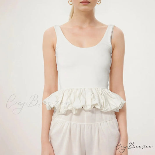 Ruffled Bubble Hem Crop Top WHITE / S croptop-250223