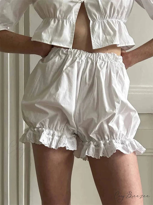 Ruffled Bubble Lounge Shorts white / S short-250223