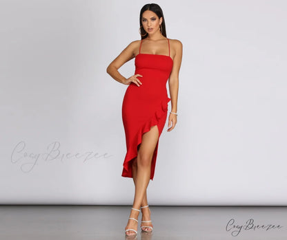 Ruffled In Stylish Love Sleeveless Dress RED / XS