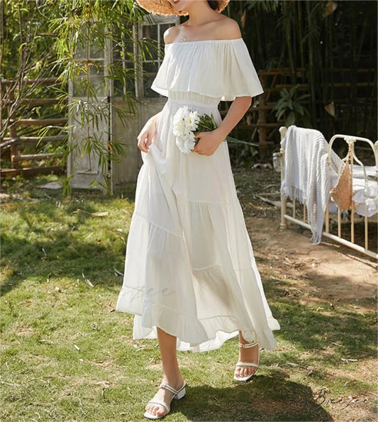Ruffled Romance Off Charming The Shoulder Maxi Dress White / S