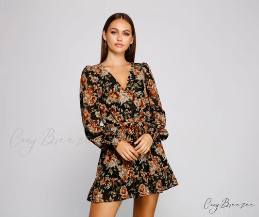 Ruffled Romance Stylish Floral Skater Dress BLACK / XS