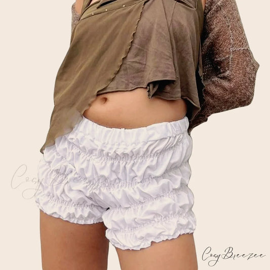 Ruffled Ruched Solid Bloomer Shorts WHITE / S short-250223