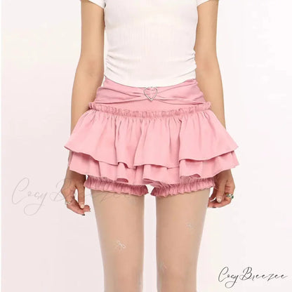 Ruffled Slim Layer Cake Skirt Pink / S skirts-250223