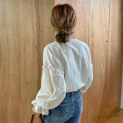 Ruffled Vintage Solid Long Sleeve Bow Crop Top blouse-250126