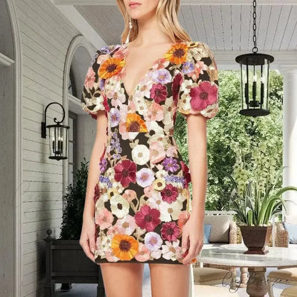 Ruffles Colorful Sling Mini Dress Black / S