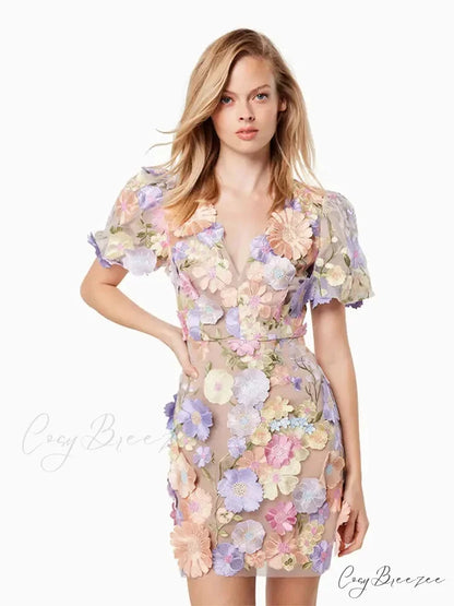 Ruffles Colorful Sling Mini Dress Purple / S