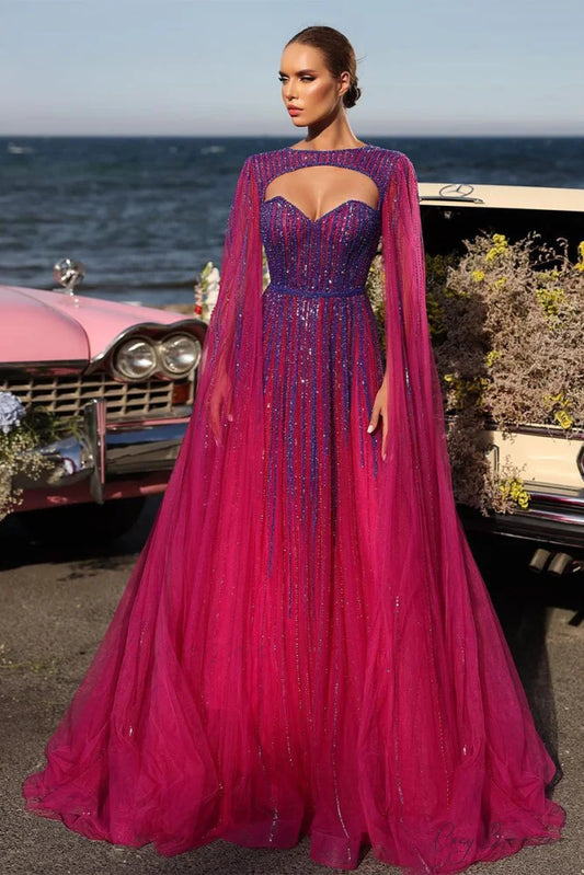 Runway Evening Graceful Beaded Maxi Dress Fuchsia / 2