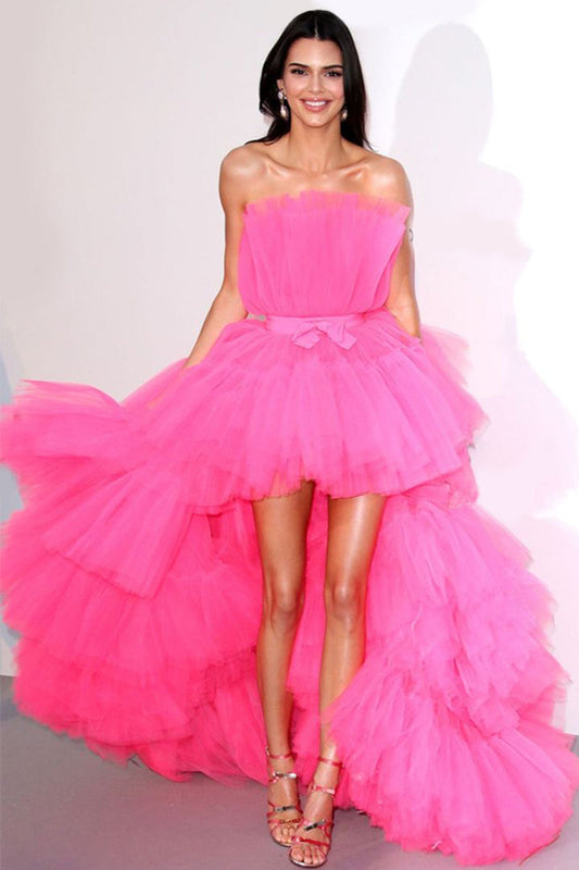 Runway Glam Hot Pink Modern Tulle High-Low Maxi Dress