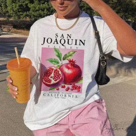 Rustic Pomegranate Fruit Print Tee WHITE / S t-shirt-250223