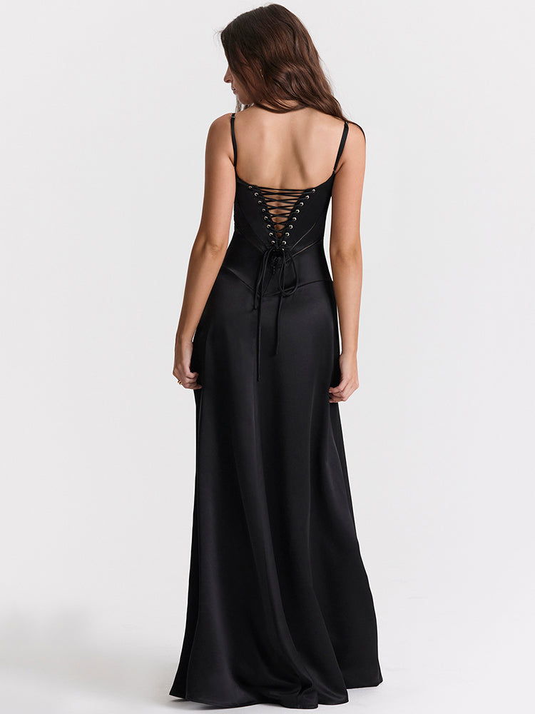 Wendy Lace-up Satin Maxi Dress