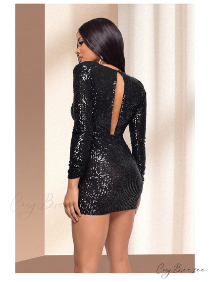 Sadie Formal Long Charming Sleeve Sequin Mini Dress
