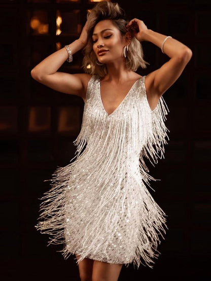 S-XXL Gown Gold Party - / Spring White Sleeveless Women's Fringe Summer/Winter