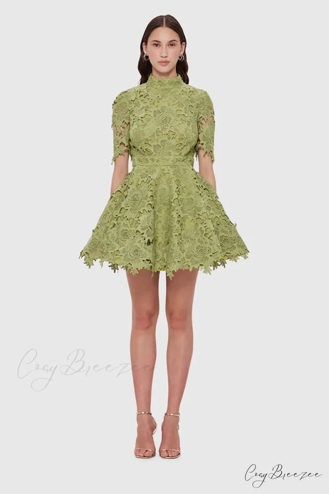 Samira Lace Graceful Mini Dress Sage / S