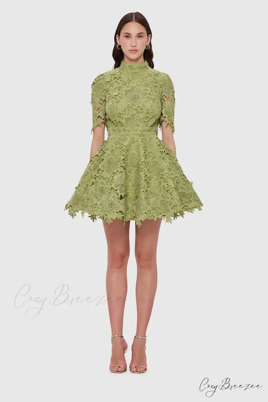 Samira Lace Graceful Mini Dress Sage / S
