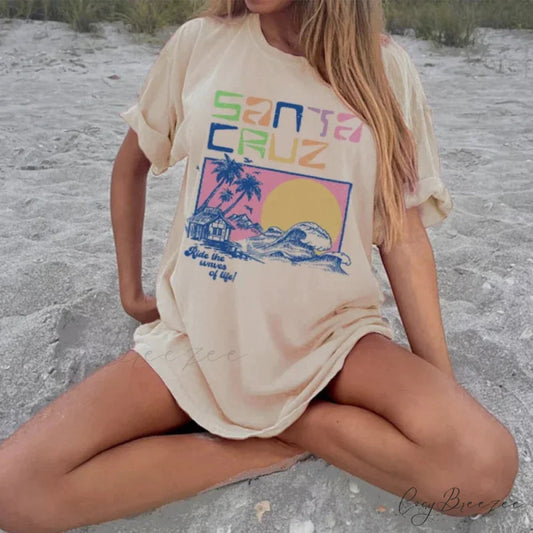 Santa Cruz Seaside Surf Print Tee Khaki / S t-shirt-250223