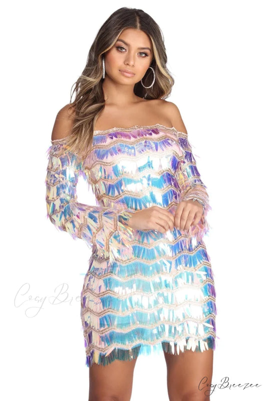 Sarai Formal Stylish Sequin Mini Dress LAVENDER / S