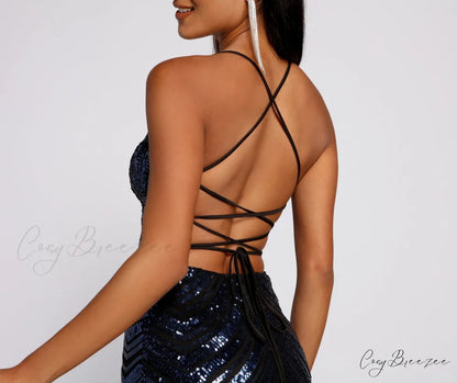 Sassy Lace-Up Stylish Sequin Mini Dress